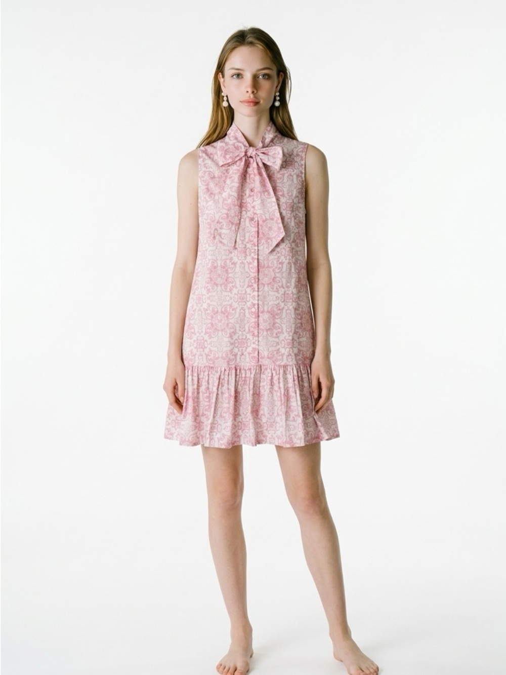 Annamaria Paletti Sleeveless Pink Paisley Bow-Tie Dress